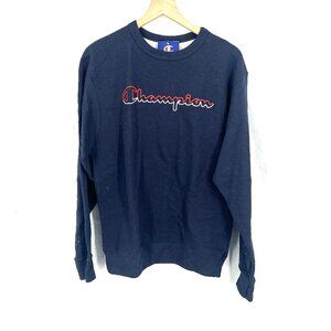 NEW Champion logo FLC crew neck pullover sweatshirt navy blue comfy M READ